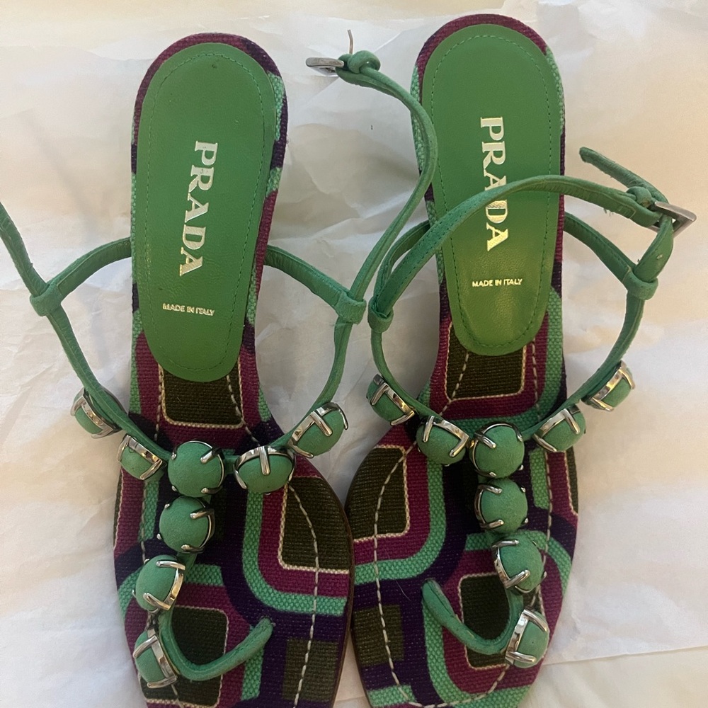 Prada Green Suede Kitten Heel Sandals - Picture 8 of 10